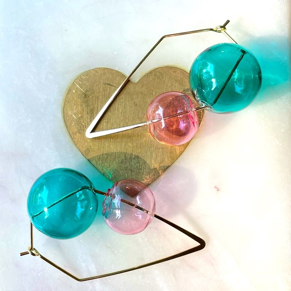 Glass Balls Triangle Earrings - Picture 7 of 8